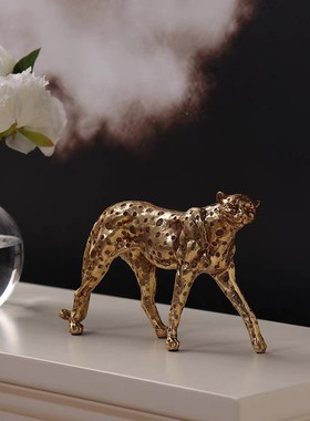 复古创意金钱豹现代家居客厅办公室玄关桌面开业乔迁礼物豹子摆件