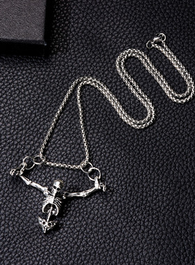 跨境新款暗黑风万圣节骷颅头项链朋克风万圣节日死神镰刀项链