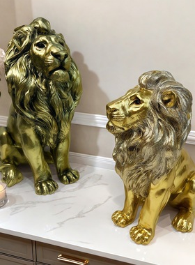 新款铜器批发撒粉坐姿狮子摆件家居玄关酒柜吉祥物树脂工艺品装饰