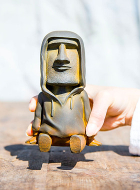 趣味创意北欧复活节岛坐地摩艾石像工艺品手机支架小摆件办装饰