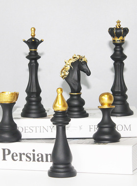 创意家居摆件国际象棋树脂摆件橱窗家居装饰品黑色白色棋子摆