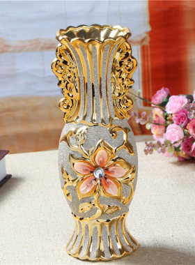 欧式花瓶摆件陶瓷工艺品 金色结婚礼物 客厅装饰开业摆件软装家居