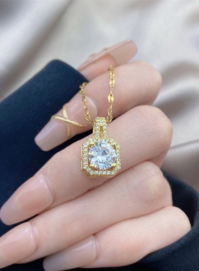 小众设计师款方钻项链A014