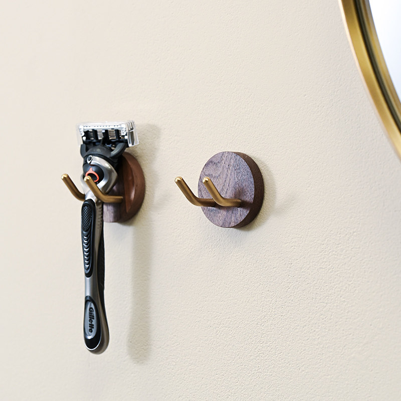 黑胡桃木手动剃须刀置物架免打孔卫生间老式刮胡刀挂钩挂架插头架,淘宝优惠券,粉丝福利购,淘宝优惠卷