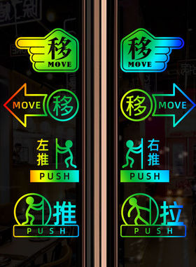 玻璃门贴纸移字门贴滑动门指示贴平移门左右移门推拉贴提示贴标识