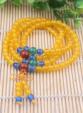 蓝绒晶 红竹石 幸运石 纯银紫冰银橘子石108颗佛珠手链