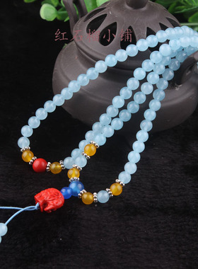 朱砂 橘子石 蓝绒晶 靛蓝晶108颗佛珠手链