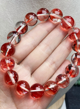 SJ01006号天然水晶单圈12mm42.5g红凤羽圆珠一图一物