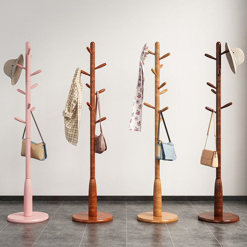 床尾晚上放衣服神器实木衣架落地卧室简易衣帽架儿童家用挂衣架 - 图0