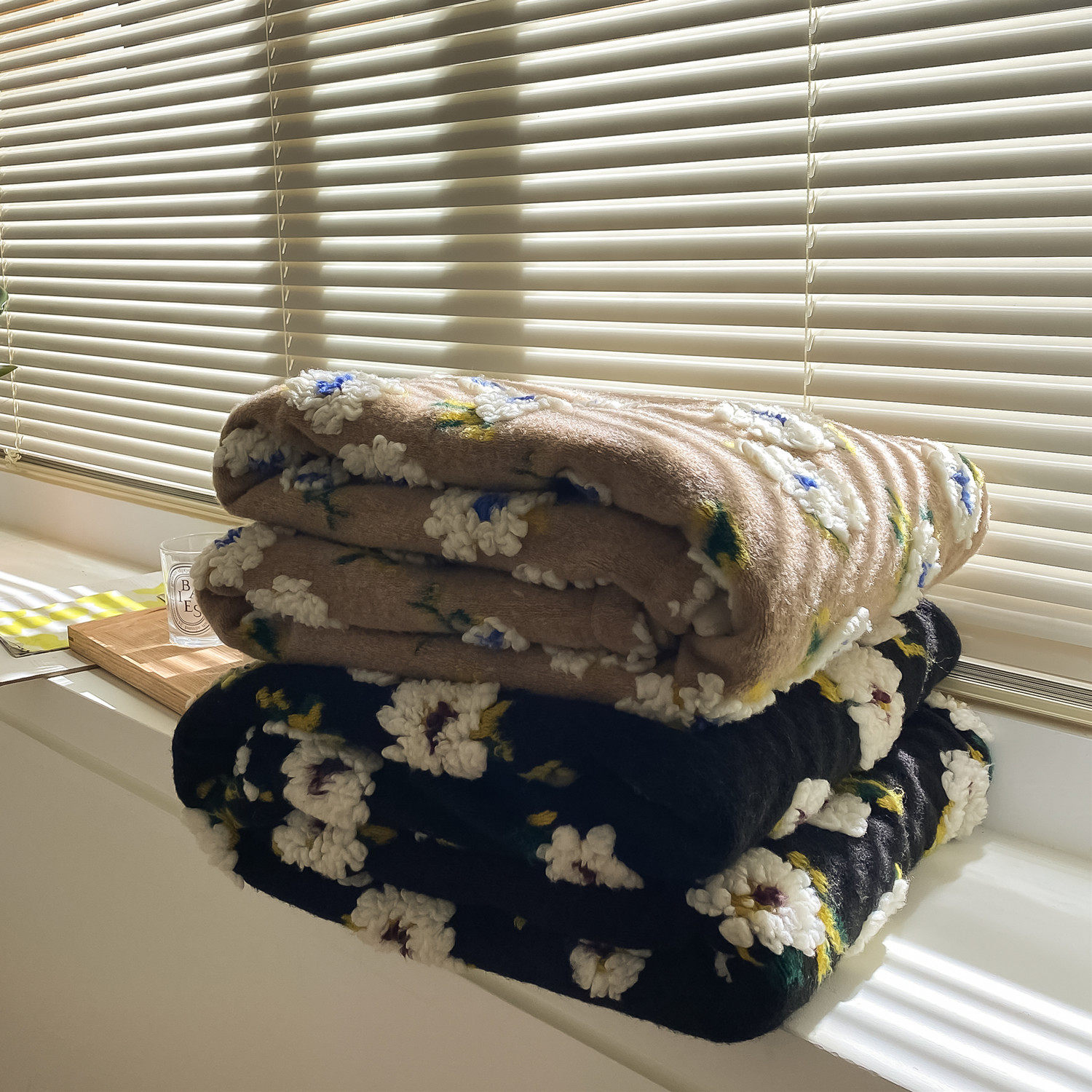古堡里的油画毯子~小菊花雏菊羊毛混纺提花豆豆毯沙发盖毯空调毯