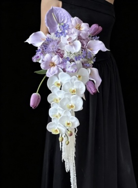 莫奈油画风手捧花多巴胺色系仿真花拍摄道具婚纱影楼新娘花束混搭