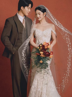 2026新款喜嫁风婚纱照道具新娘红色牡丹混搭手捧花红玫瑰瀑布花束