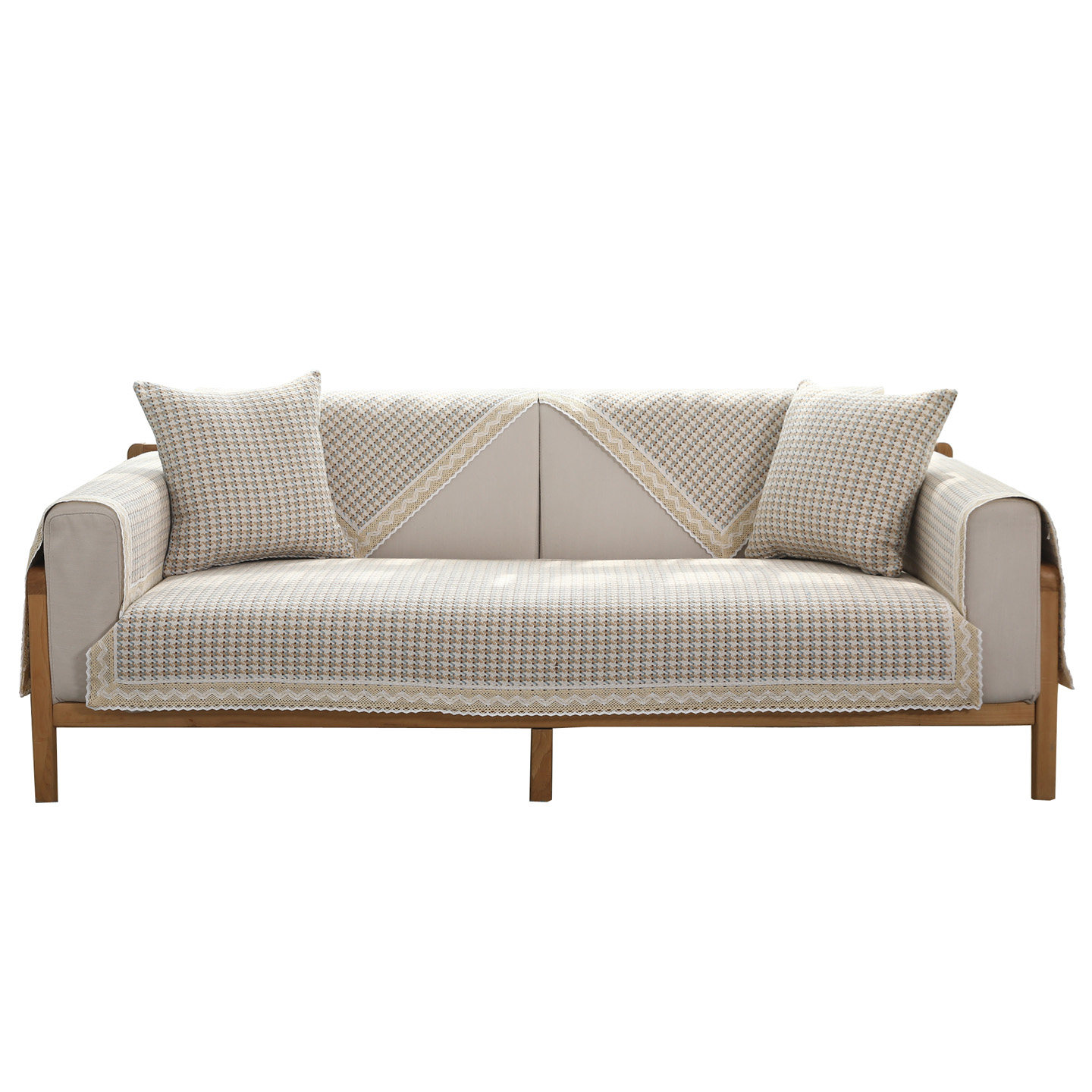 四季通用棉麻沙发垫现代简约布艺 老粗布沙发巾千鸟格防滑 防静电 - 图3