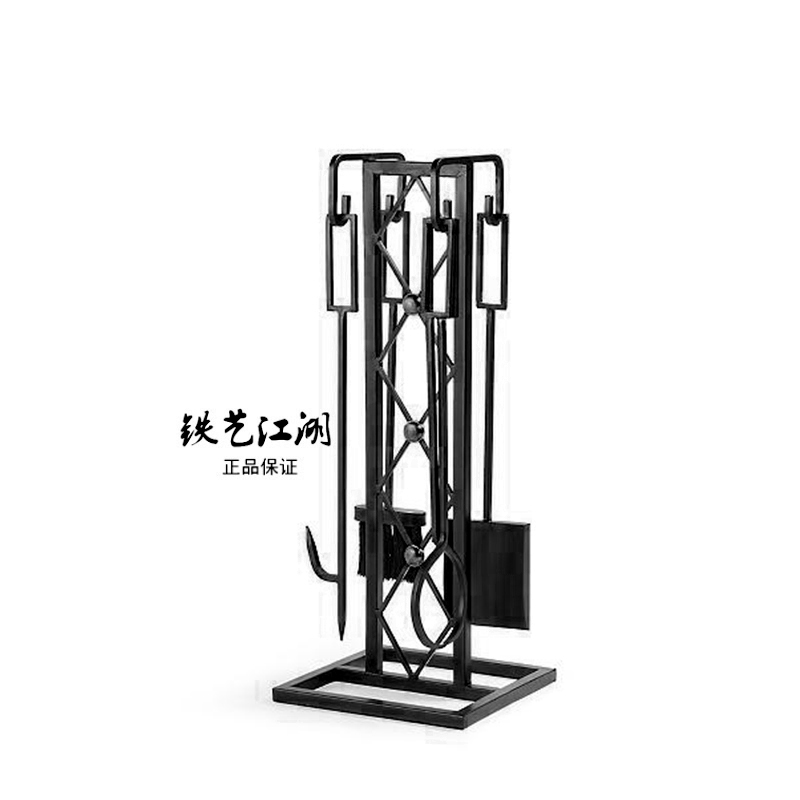 欧式家用铁艺做旧仿古落地烧火壁炉工具架夹木柴铁铲铁钩新品-图0