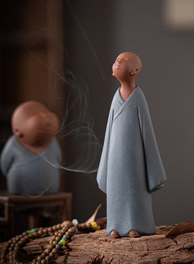 紫砂禅意小和尚陶瓷人物摆件