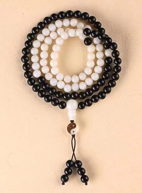 白菩提黑檀木佛珠108颗混