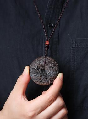 沉香木祥龙平安扣项链吊