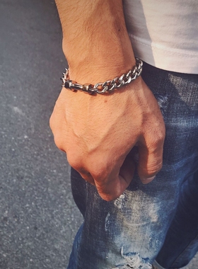 原创欧美钛钢哑铃男手链