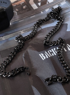 钛钢古巴链男士黑色项链