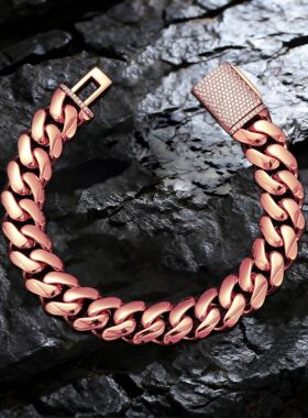 美式嘻哈潮流古巴链男士项链金色粗链条钛钢高档不掉色加密链条