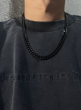 8mm黑色电镀钛钢项链潮流时尚小众高密古巴链男生嘻哈配饰百搭潮