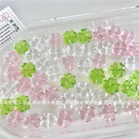 INS风绿色四叶草DIY配件水晶串珠卡套应援扇娃包装饰手工材料新款