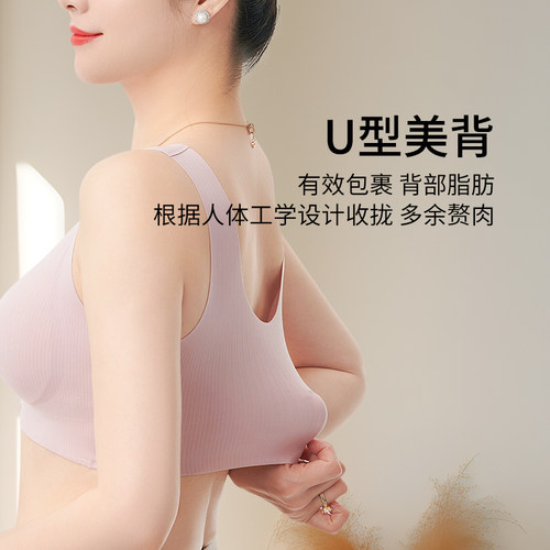 妈妈内衣女冰丝无痕背心式无钢圈聚拢中老年人大胸显小前扣文胸罩 - 图1