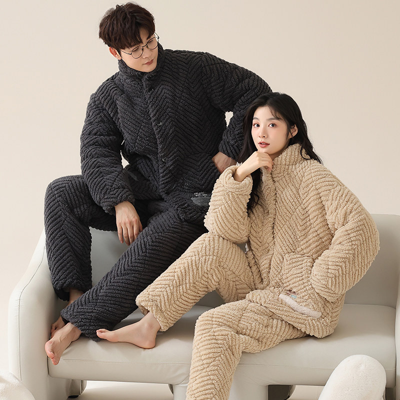 珊瑚绒情侣睡衣女秋冬季2025新款三层夹棉加绒加厚男士家居服套装,淘宝优惠券,粉丝福利购,淘宝优惠卷