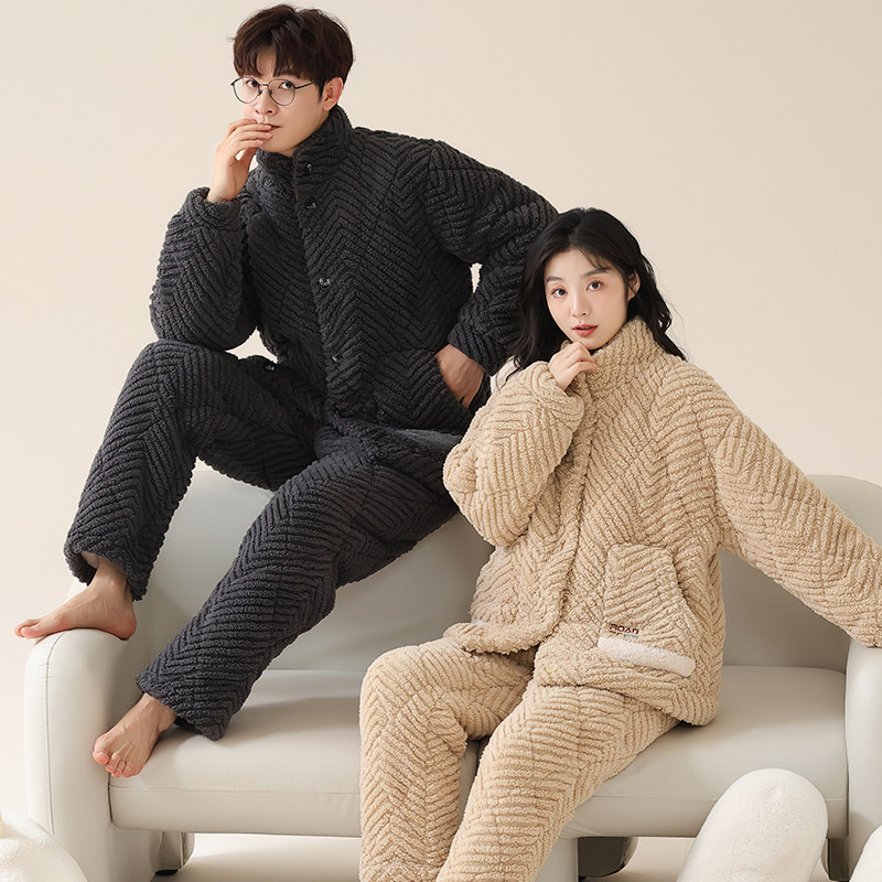 珊瑚绒情侣睡衣女秋冬季2025新款三层夹棉加绒加厚男士家居服套装,淘宝优惠券,粉丝福利购,淘宝优惠卷