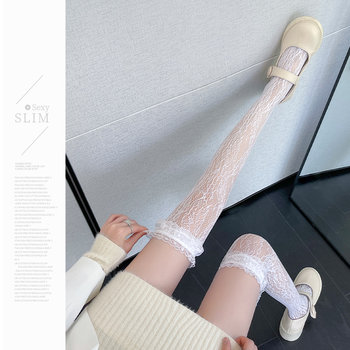 ຖົງຕີນລູກງົວຂອງແມ່ຍິງ socks lace over the knee stockings white half-mid-tube thin lolita summer jk black short tube