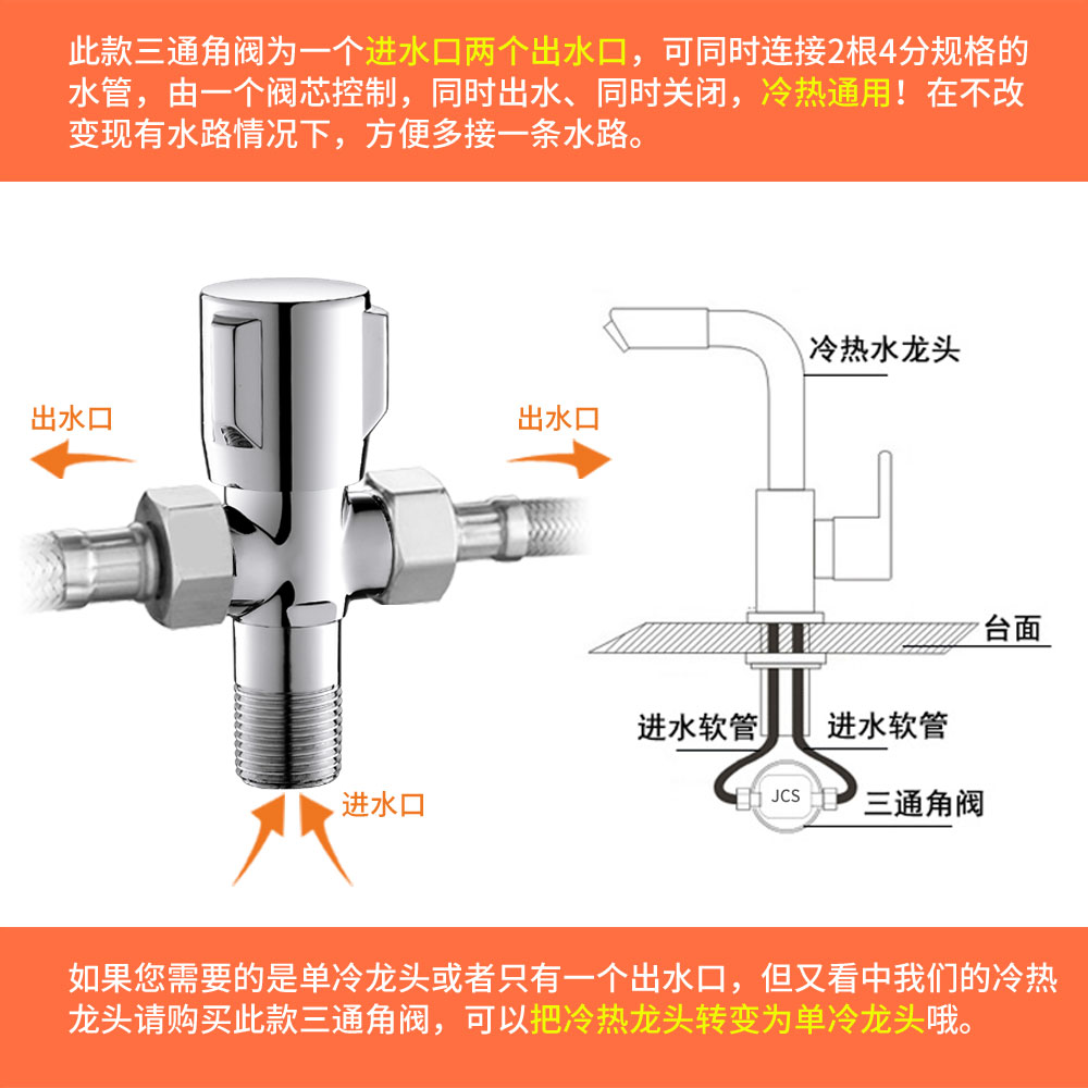 三通角阀一进二出 全铜分水阀三通分水器冷热水三角阀 阀门带开关