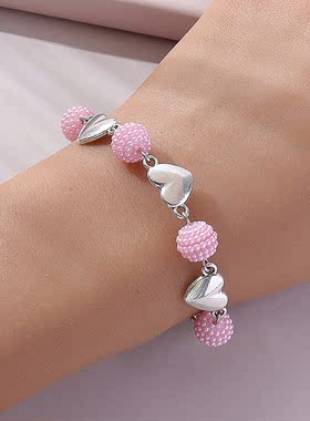 彩衣阁时尚甜美小香风粉红色桃心手链百搭女生流行饰品可爱日韩风