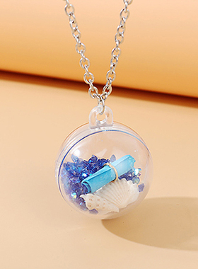 彩衣阁透明干花圆球形多色满天星永生花玻璃琉璃吊坠加蜡绳项链