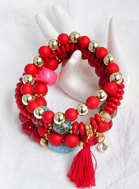 蓝色多层甜美风漂亮百搭韩版手链