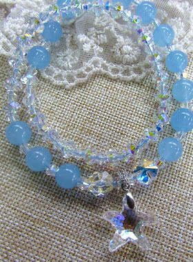 双层蓝色宝石水晶海星甜美风手链