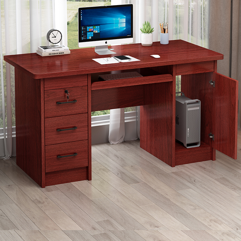 生态板全实木书桌台式电脑桌家用木工板1.2写字台1.4米带锁办公桌 - 图2