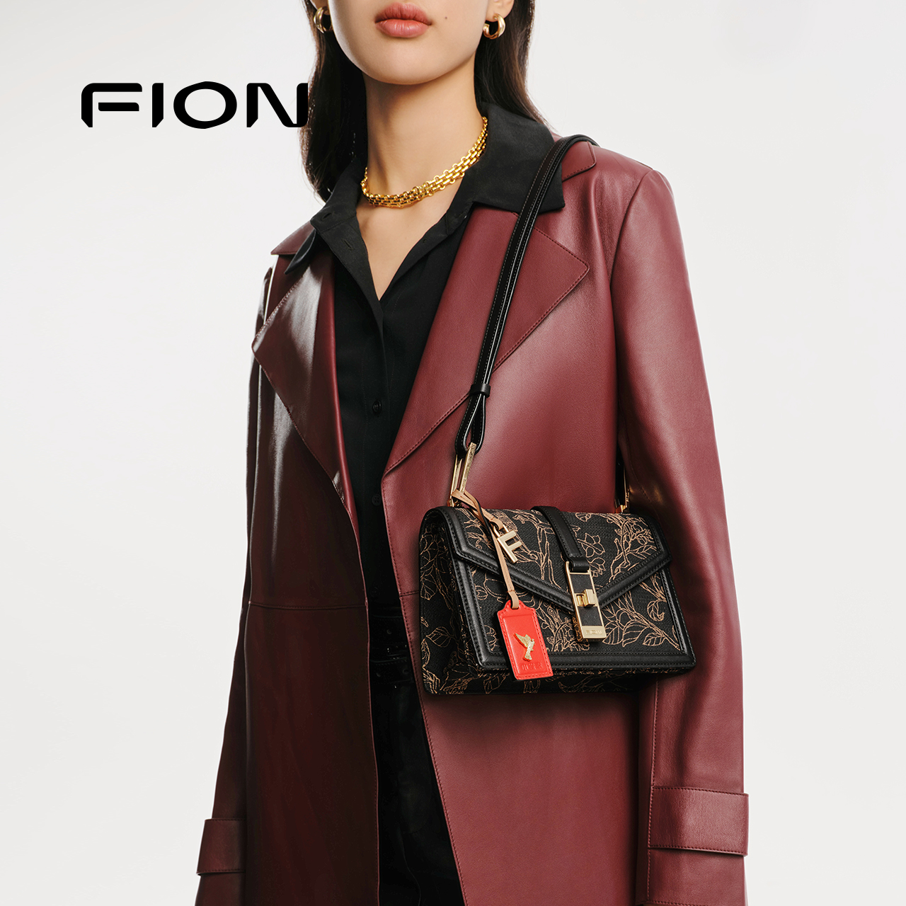 Fion/菲安妮巧锦信封包新款女士包包通勤高级单肩复古斜挎包 - 图1
