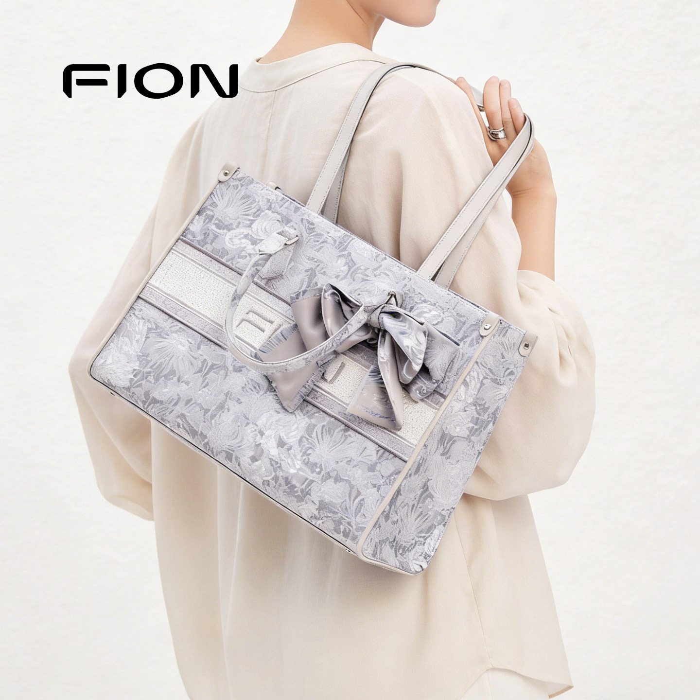Fion/菲安妮巧锦新中式托特包新款女包大容量轻奢通勤单肩手提包