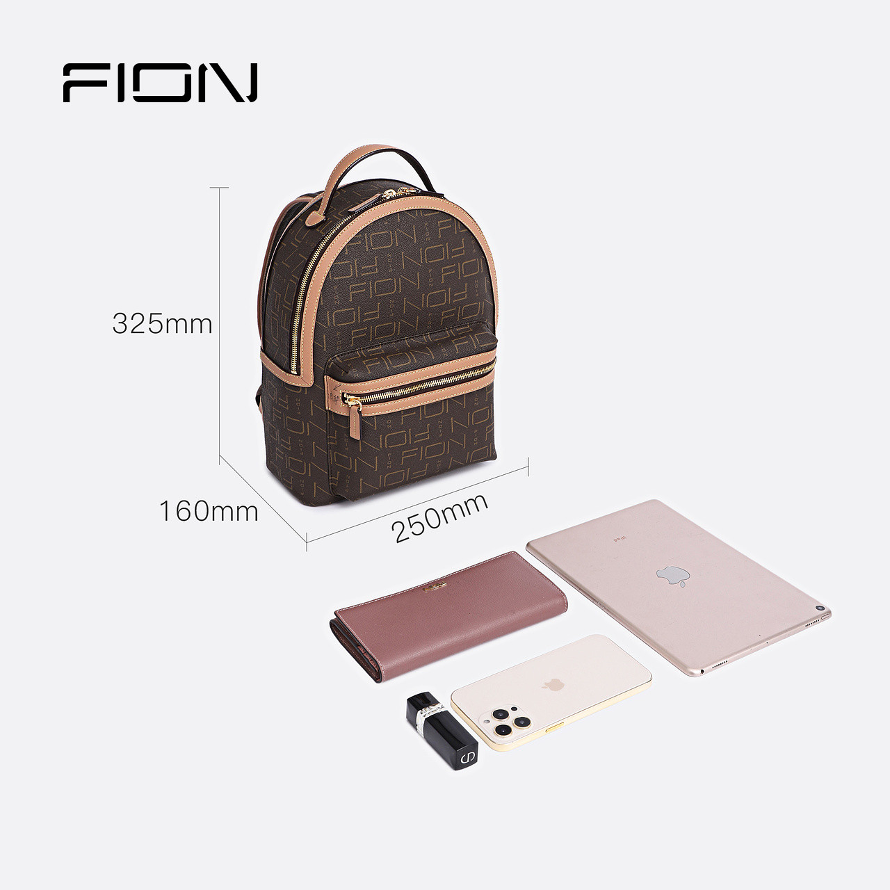 fion/菲安妮老花双肩包 2023新款女包时尚轻奢高级感通勤旅行背包