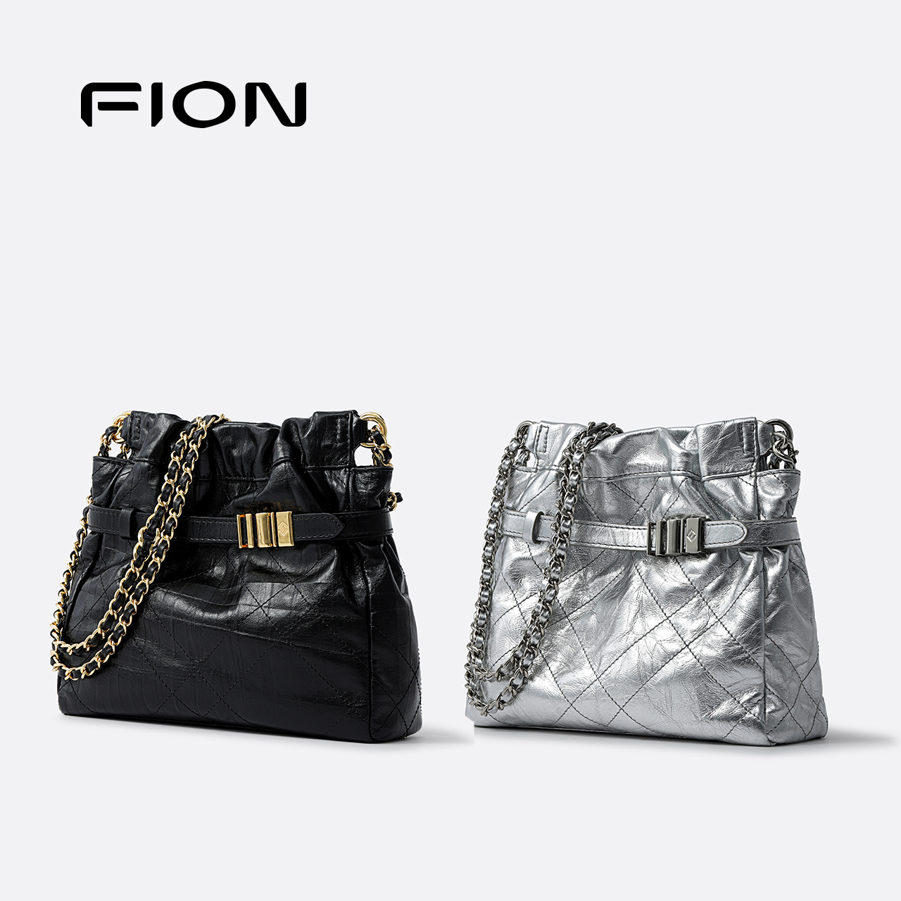 Fion/菲安妮音符水桶包女单肩斜挎包包