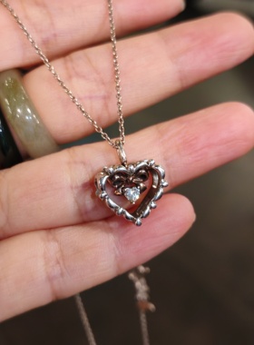 中古中古品牌打标银镀金爱心蝴蝶结项链