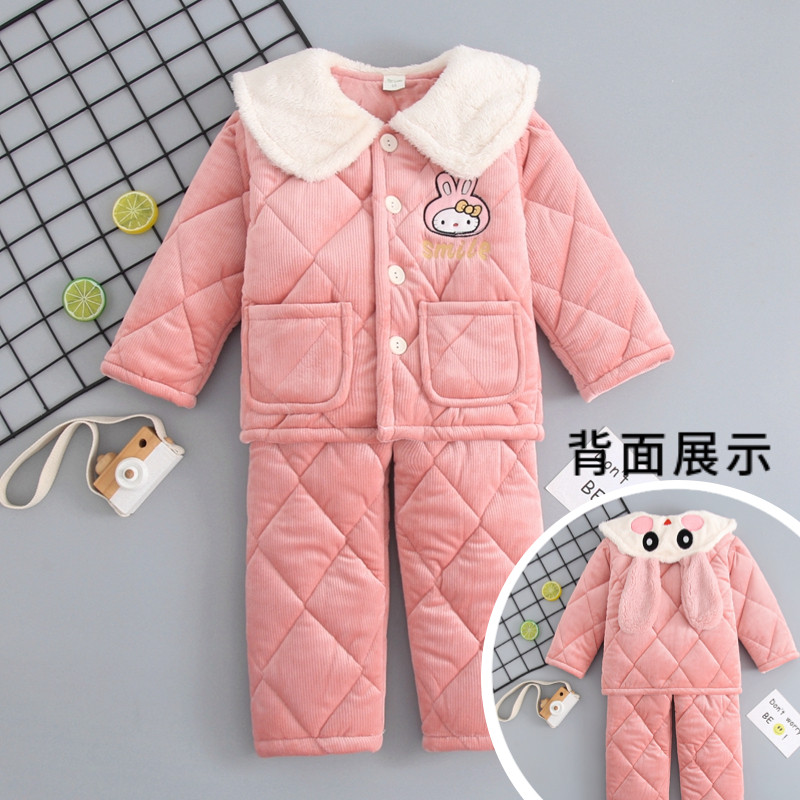 冬季儿童加厚夹棉法兰绒睡衣小男孩女童宝宝珊瑚绒保暖家居服套装,淘宝优惠券,粉丝福利购,淘宝优惠卷