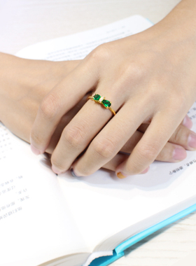 开口镀金绿钻金色戒指女时尚潮细