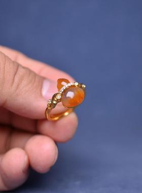 和田玉红皮黄沁籽料葫芦戒指手饰