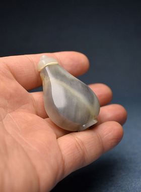 红皮意境青花独籽鼻烟壶文房雅玩