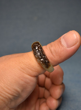 内径20黑皮独籽兽面戒指扳指23码