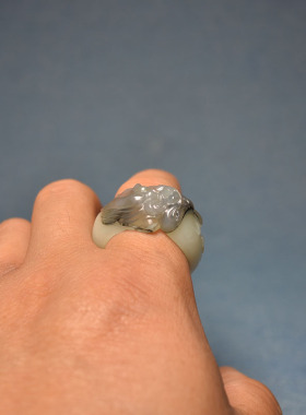 内径22青花籽料兽面守护戒指扳指