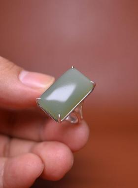 碧玉粉青方戒面镶嵌戒指年会手饰