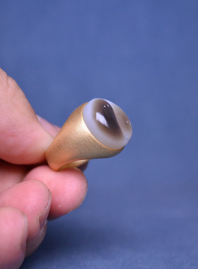 内径17黑皮白玉太极鱼戒指环14码