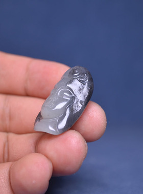 长30青花玉独籽料佛头手牌背云